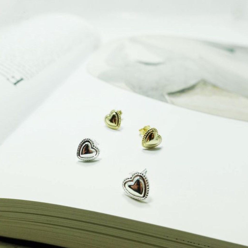 Dainty Heart Gold Sterling Silver Earrings